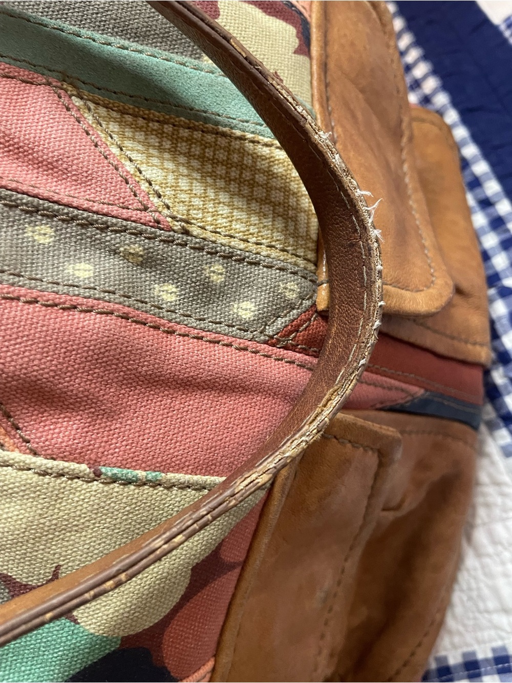 Fossil Patchwork Shoulder Bag in Navy, Coral, Teal & Tan - Picture 16 of 16